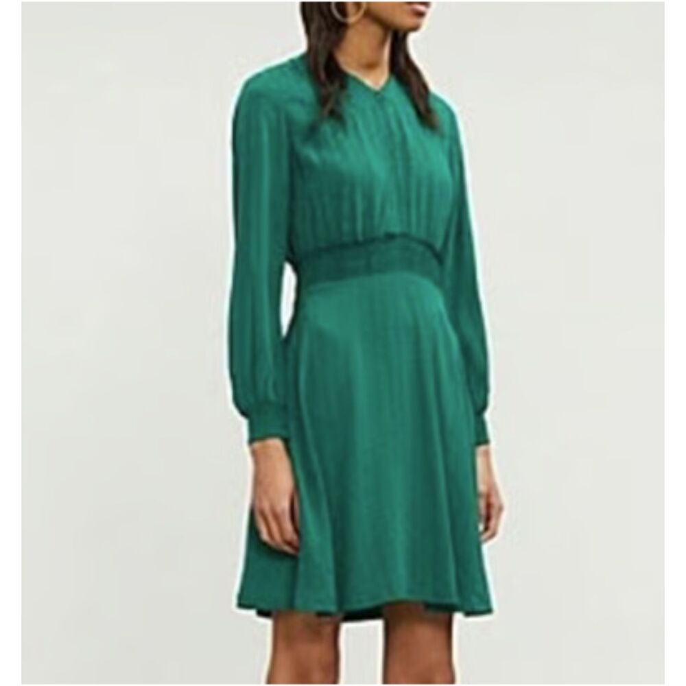 Sandro Paris Green Jacquard Smocked Long Sleeve Mini Dress FR 38 US 6